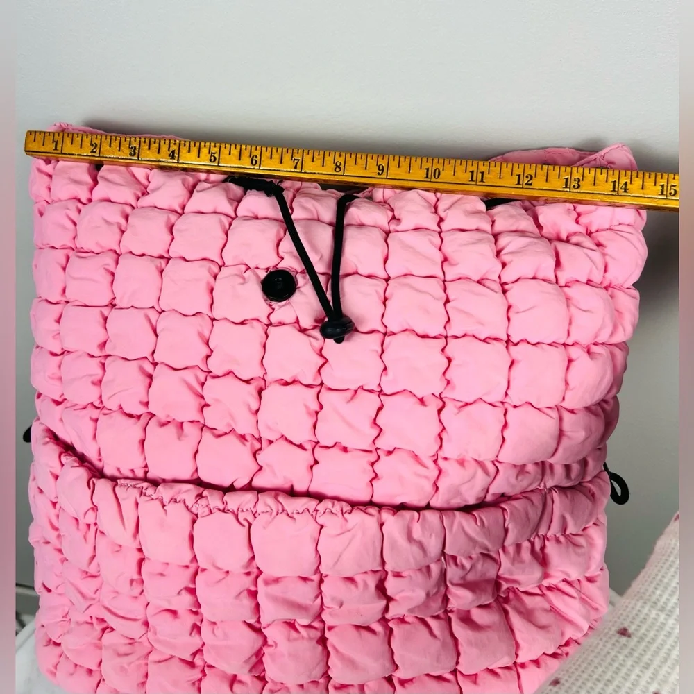 Malibu Hippie Pink Quilted Puffer Backpack – Drawstring Everyday Bag